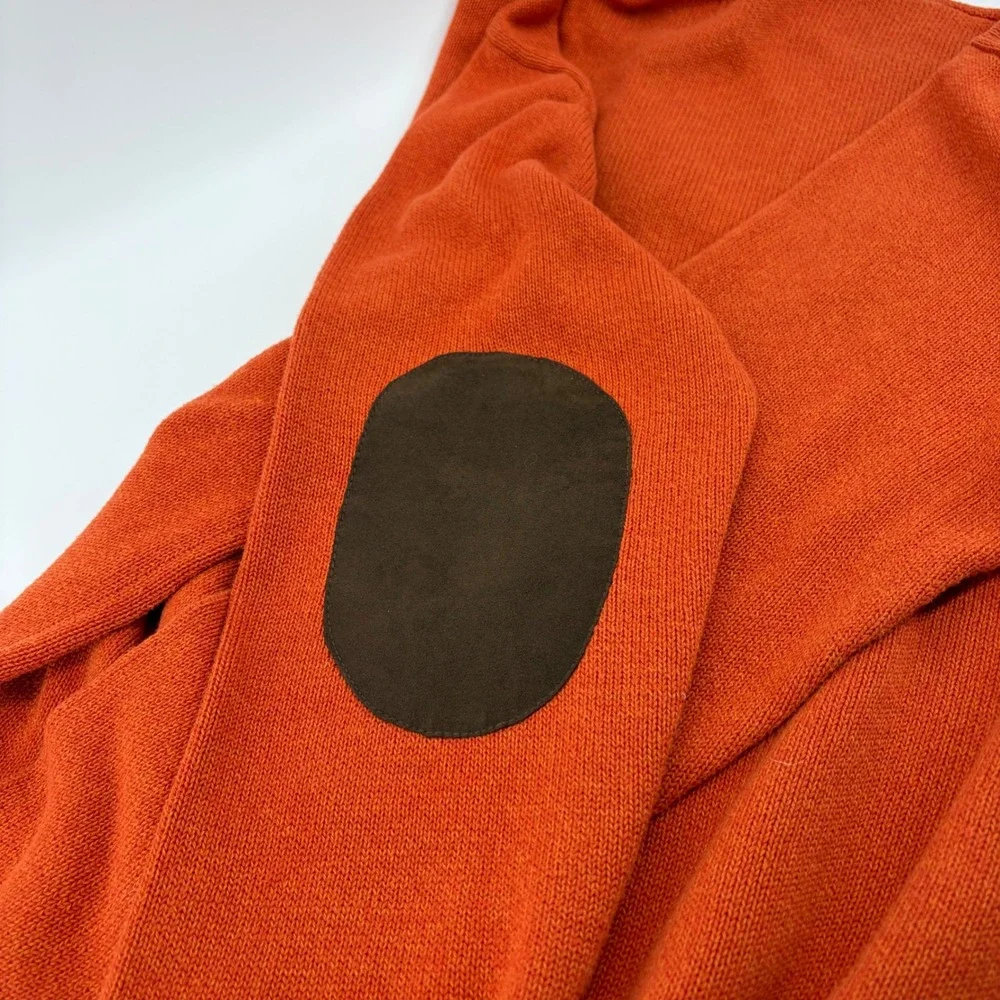 Chaps Mens Orange Mock Neck Button Sweater‎ with Suede Elbow Patches Size L